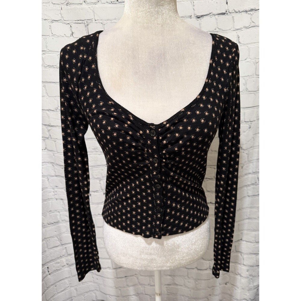 Volcom Button Front Long Sleeve Floral Crop Top XS 0/2